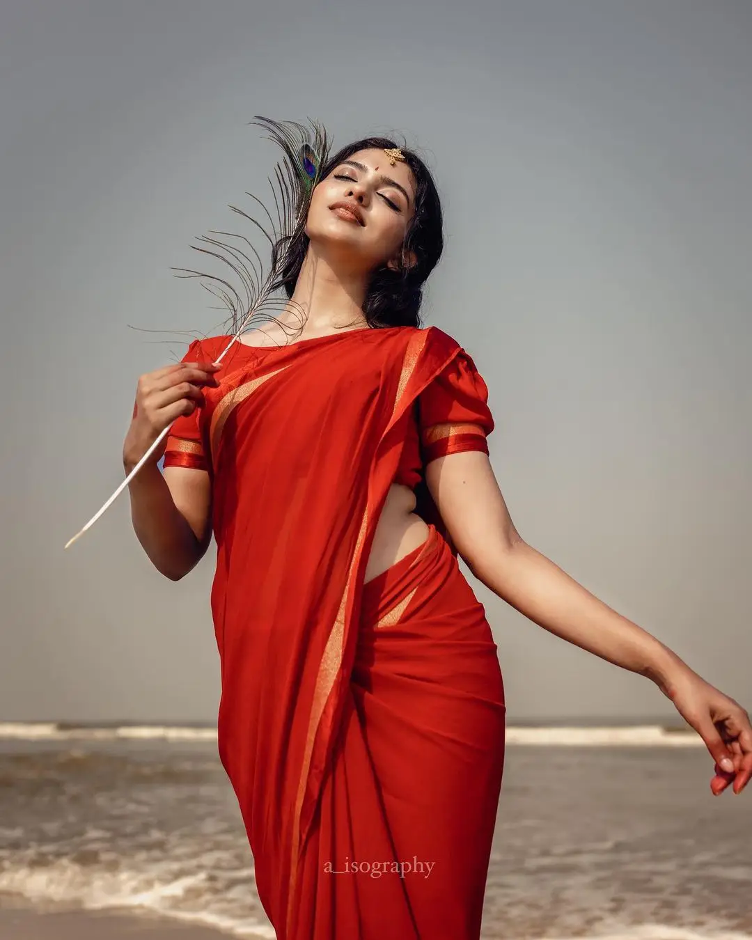 Malayalam Actress Mamitha Baiju in Beautiful Red Saree